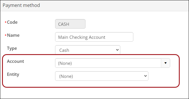 Viewing the default Account and Entity for a payment method